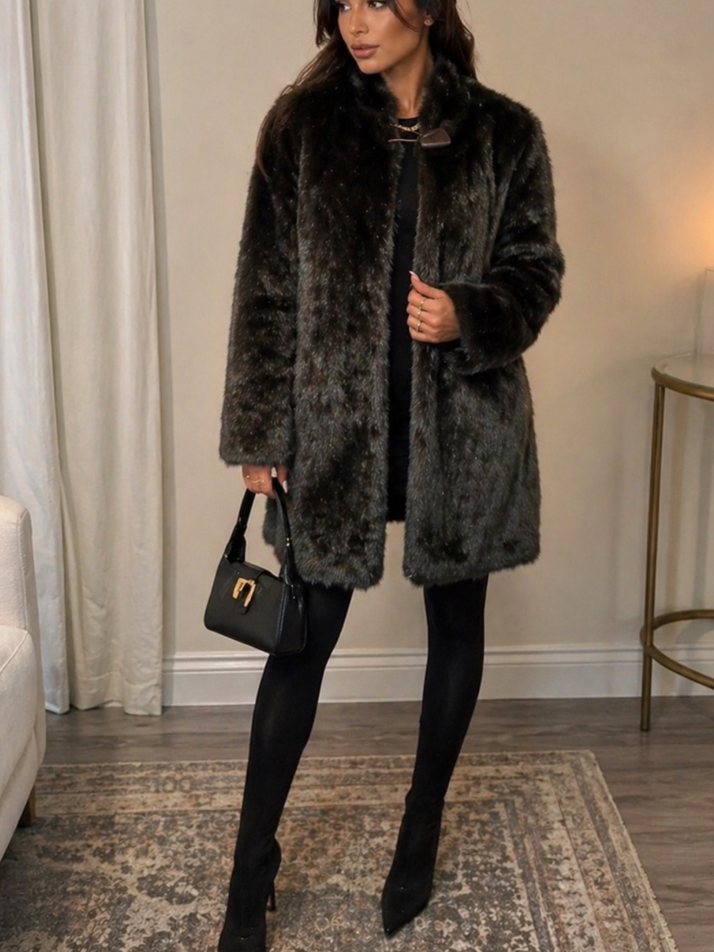 Luxurious 90s Black Faux Fur Coat